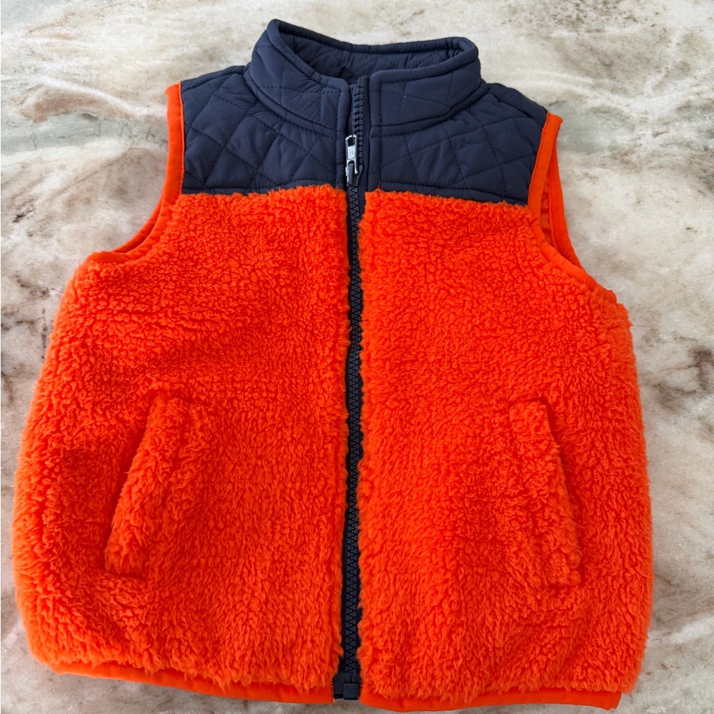 Janie and Jack Baby Boys Orange Blue Sherpa Vest Size 2T Months